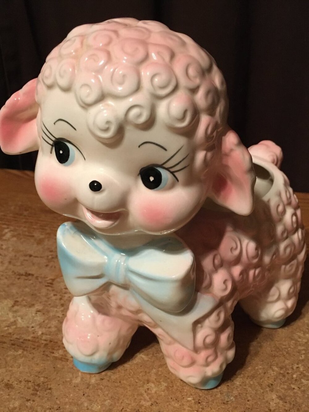 VINTAGE NANCY PEW GIFTWARES PINK & BLUE CURLY LAMB EASTER PLANTER